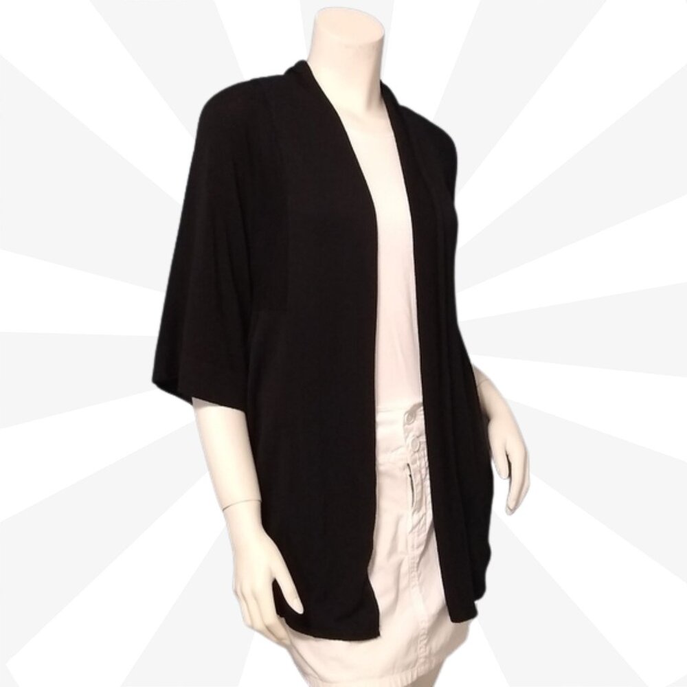 Absolutely Black Open Front Collared Pleated Flared Sleeve Cardigan Size Small